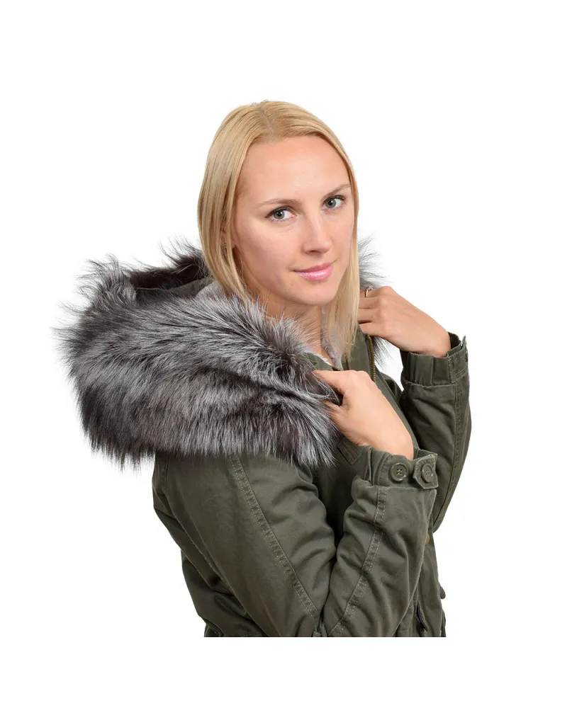 Schön Fell für Kapuze aus echtem Silberfuchs XXL (83cm)