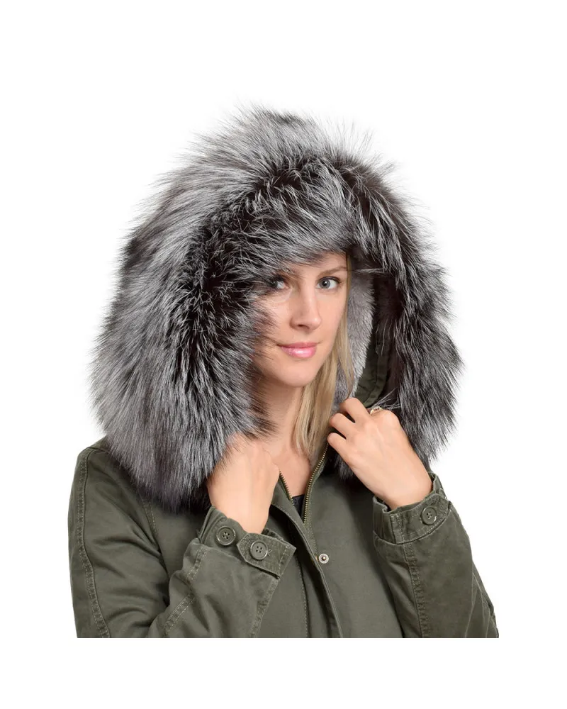 Schön Fell für Kapuze aus echtem Silberfuchs XXL (83cm)